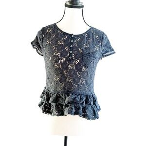 Abercrombie & Fitch Navy Blue Lace Ruffle Peplum Blouse Size X-Small Summer